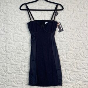 NEW Nicole Miller Shaping Slip Dress Black Lace Bustier Bodycon Size Small